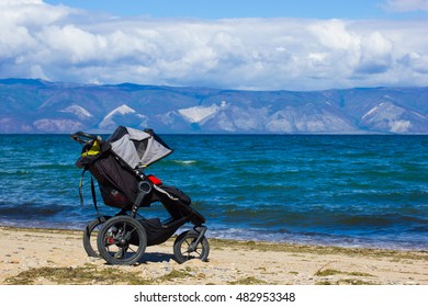 Jogging Stroller On The Shore