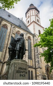 Johann Sebastian Bach Statue And St. Thomas Church, Leipzig, Germany