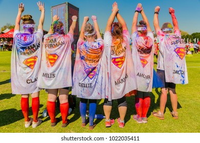 Johanneburg, South Africa,  05/21/2017, Young People Dressed Up As Super Heroes At The The Color Run Marathon