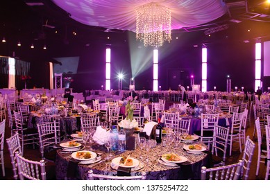 Johannesburg Gauteng South Africa 06092010 Pink Chandelier Gala Dinner Formal Setting Decor