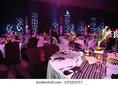 Johannesburg Gauteng South Africa 07112009 Formal Gala Dinner Yearend Function With City Scape And Pink Light
