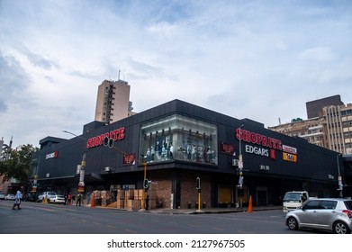 Johannesburg , Gauteng  South Africa - February 18 2022 :  Street View Of A Store With A Large Clothing Display With Mannequins Late Afternoon Johannesburg City