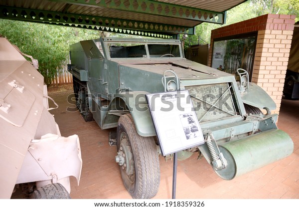 Johannesburg, Gauteng, South Africa.  November 8th, 2019\
 A world War II American M9A1 half track armoured car.  The South\
African Military Museum,\

