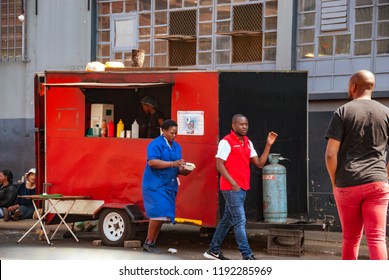 Johannesburg, Gauteng / South Africa - September 28 2018 : Mobile Food Stall On The Side Walk Midday Johannesburg City