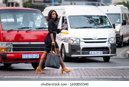 Johannesburg, South Africa 18th February - 2020: Pedestrian Crossing Road In City Centre