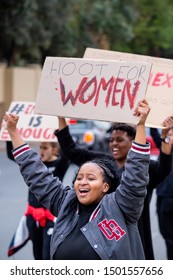 Johannesburg, South Africa, 6th September - 2019: Women screaming and holding placard at protest agains gender based violence.