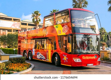 Johannesburg, South Africa,  8 September - 2018: Open Top Sight Seeing Bus Waiting For Passengers