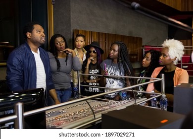 Johannesburg, South Africa - April 28, 2015: Nigerian Music Producer Cobhams Asuquo Working In Studio With African Artists