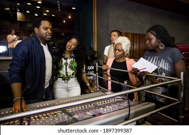 Johannesburg, South Africa - April 28, 2015: Nigerian Music Producer Cobhams Asuquo Working In Studio With African Artists