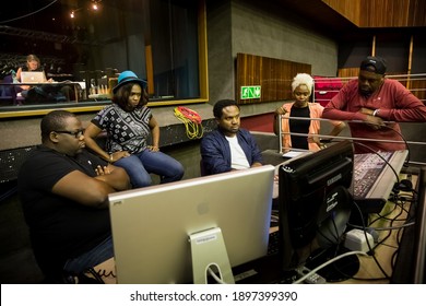 Johannesburg, South Africa - April 28, 2015: Nigerian Music Producer Cobhams Asuquo Working In Studio With African Artists