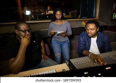 Johannesburg, South Africa - April 28, 2015: Nigerian Music Producer Cobhams Asuquo Working In Studio With African Artists