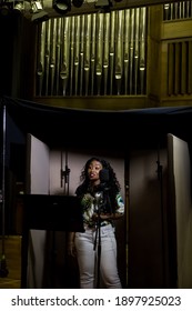 Johannesburg, South Africa - April 28, 2015: Victoria Kimani, Kenya Singer Recording Vocal Part On Afro-pop Song In Studio