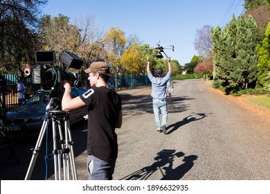 Johannesburg, South Africa - April 30, 2015: Behind The Scenes On Location On Set Of Music Video Production Using A Large Drone For Filming