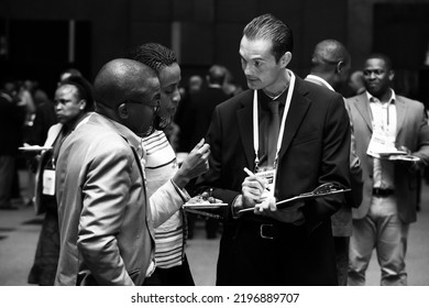 Johannesburg, South Africa - August 20, 2015: Delegates Networking At A Sales Convention In Large Conference Hall