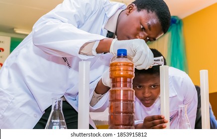 JOHANNESBURG, SOUTH AFRICA - Dec 28, 2018: Johannesburg, South Africa - March 22 2017: African Primary School Students Doing A Science Demonstration