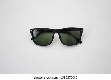 Johannesburg, South Africa - December 16, 2019: Close Up Of Black Ray Ban Wayfarer Sunglasses With White Background