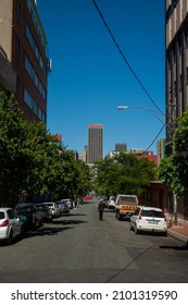 Johannesburg, South Africa - December 29, 2021: City Scape Looking Down A Typical Street Midday Johannesburg City