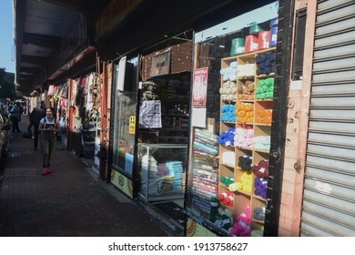 Johannesburg, South Africa - February 08, 2021: Store Front Of A Traditional African Muthi Shop With An Array Of Items On Display Mid Morning Newtown