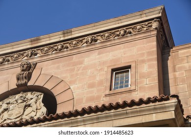 Johannesburg, South Africa - February 08, 2021: Old Court Room Architectural Elements Of Stone And Concrete Masonry Mid Morning Newtown