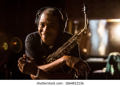 Johannesburg, South Africa - February 18, 2014: African Artist Femi Kuti, Nigeria Posing For A Photo With A Saxophone