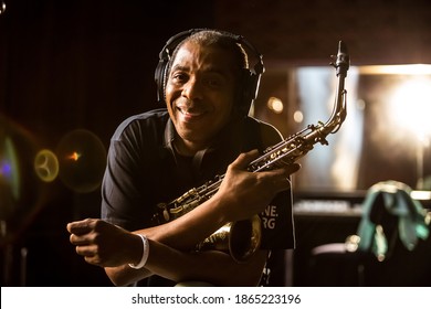 Johannesburg, South Africa - February 18, 2014: African Artist Femi Kuti, Nigeria Posing For A Photo With A Saxophone