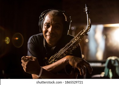 Johannesburg, South Africa - February 18, 2014: African Artist Femi Kuti, Nigeria Posing For A Photo With A Saxophone