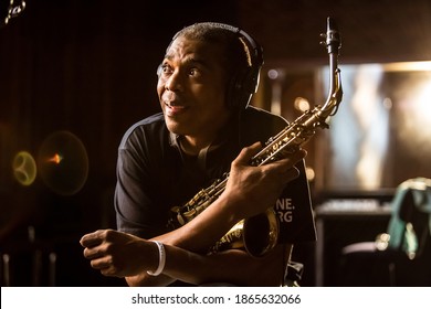 Johannesburg, South Africa - February 18, 2014: African Artist Femi Kuti, Nigeria Posing For A Photo With A Saxophone