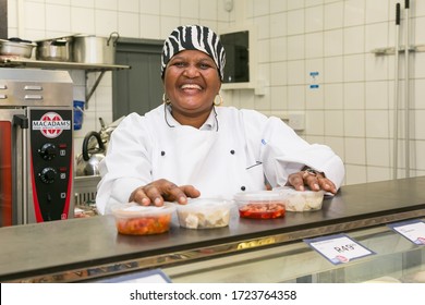 Johannesburg, South Africa - February 24, 2016: African Female Staff At Counter Of  Butchery And Deli Section At Local Pick N Pay Grocery Store