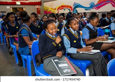 Johannesburg, South Africa - January 15, 2015: Young African Primary School Children Sitting In A Classroom 