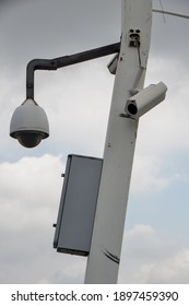 Johannesburg, South Africa - January 15, 2021: Street Security Camera Outside Fnb Stadium Midday JHB South