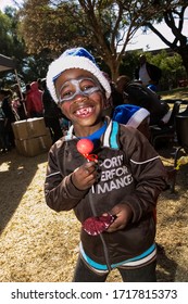 Johannesburg, South Africa - July 18, 2014: Young African Preschool Kids With Face Paint On The Playground 