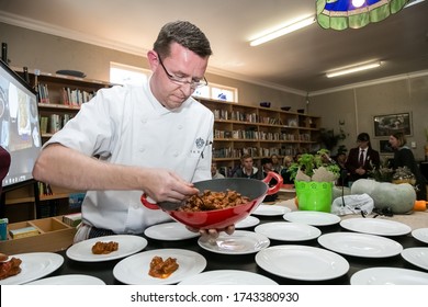 Johannesburg, South Africa - June 7, 2014: Chef Plating Up Food At Cooking Class For Beer And Food Pairing