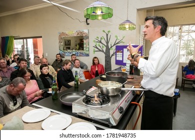 Johannesburg, South Africa - June 7, 2014: Chef Demonstrating Techniques At Cooking Class For Beer And Food Pairing