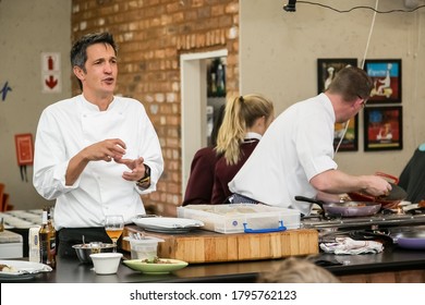 Johannesburg, South Africa - June 7, 2014: Chef Demonstrating Techniques At Cooking Class For Beer And Food Pairing