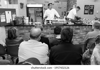 JOHANNESBURG, SOUTH AFRICA - Mar 13, 2021: Johannesburg, South Africa - June 7, 2014: Chef Demonstrating Techniques At Cooking Class For Beer And Food Pairing