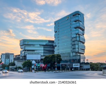 Johannesburg, South Africa - March 29, 2022 - EY Building In Sandton Area At Sunrise