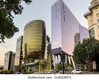 Johannesburg, South Africa - March 29, 2022 - Momentum Metropolitan Building In Sandton Area At Sunrise