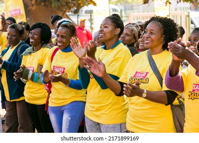 Johannesburg, South Africa - May 27, 2016: African Community Members Outside Town Hall Meeting