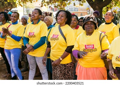 Johannesburg, South Africa - May 27, 2016: African Community Members Outside Town Hall Meeting