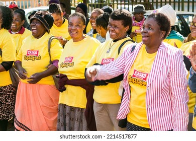 Johannesburg, South Africa - May 27, 2016: African Community Members Outside Town Hall Meeting