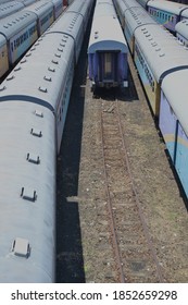 Johannesburg, South Africa - November 02, 2020: Looking Down On Blue Train And Tracks Midday Braamfontein