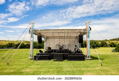 Johannesburg, South Africa - November 25, 2012: Small Outdoor Concert Venue Stage And Lighting In A Empty Field