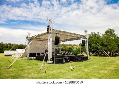 Johannesburg, South Africa - November 25, 2012: Small Outdoor Concert Venue Stage And Lighting In A Empty Field