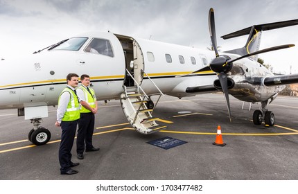 Johannesburg, South Africa - November 27, 2014: Small Charter Propeller engine airplane sitting on the tarmac at local airport