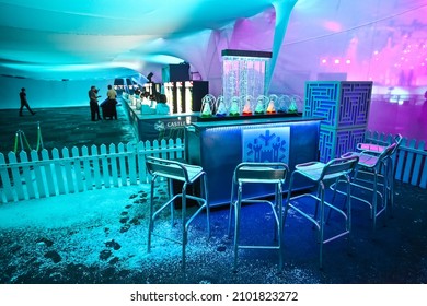 JOHANNESBURG, SOUTH AFRICA - Oct 14, 2021: A Beautiful Shot Of The Ice Palace Themed Bar And Decor At Drake Music Concert