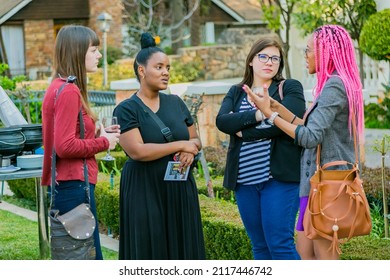JOHANNESBURG, SOUTH AFRICA - Oct 25, 2021: Johannesburg, South Africa - August 15, 2018: VIP guests mingling at outdoor social event
