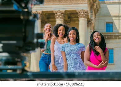 Johannesburg, South Africa - October 09 2018: Behind The Scenes Of A Television Advert Film Set On Location At A University Campus