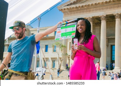 Johannesburg, South Africa - October 09 2018: Behind The Scenes Of A Television Advert Film Set On Location At A University Campus