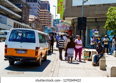 Johannesburg, South Africa - October 17 2012: Mini Bus Taxi On Streets Of Johannesburg