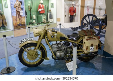 Johannesburg, South Africa - October 30, 2014: 2nd World War BMW Motorcycle Afrika Corps 1942. National Museum Of Military History In Johannesburg. 